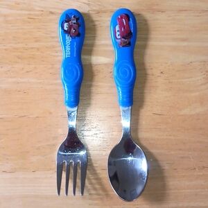 Disney Pixar Cars Blue Toddler Fork & Spoon Stainless Steel Set